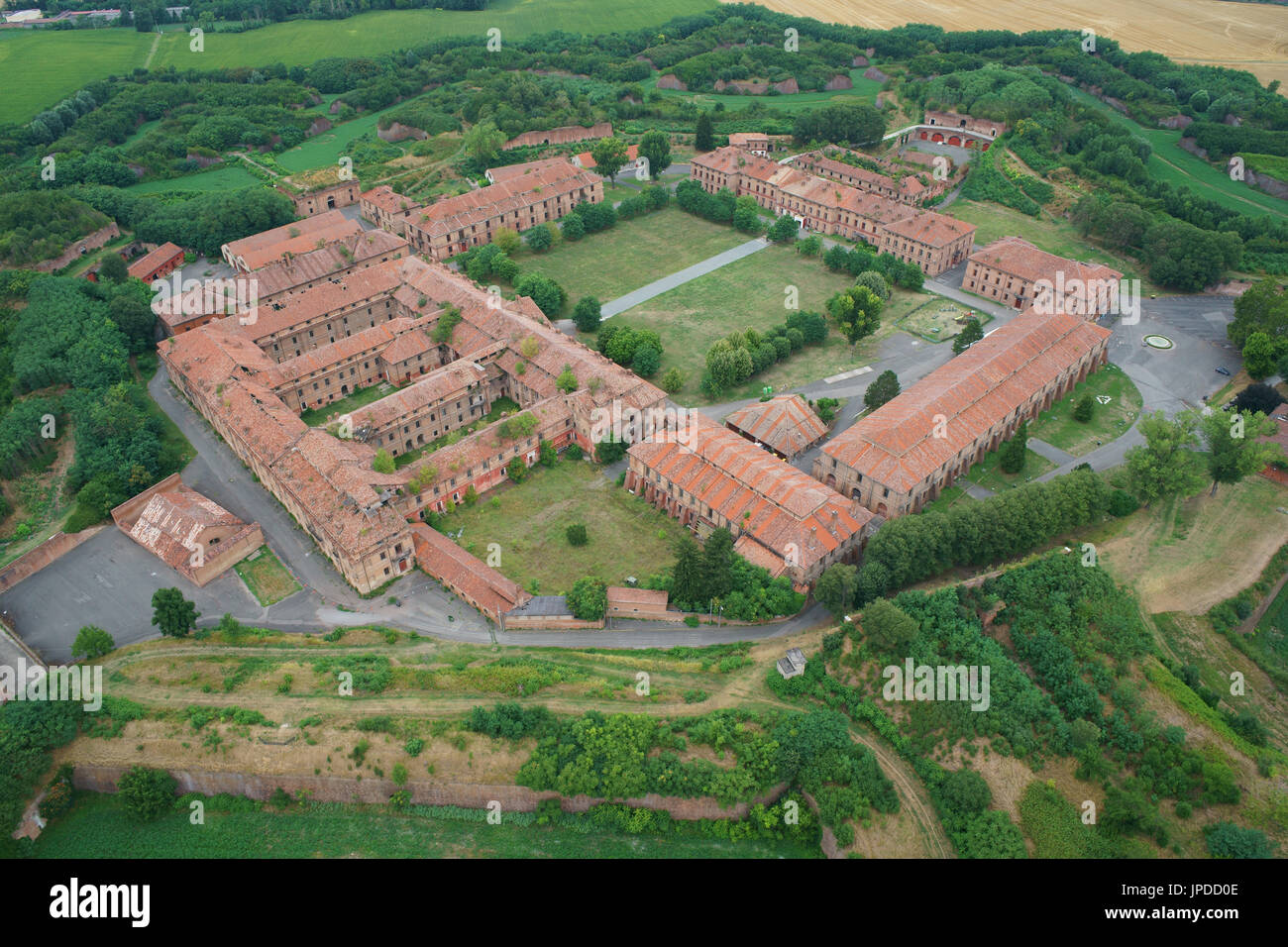 AERIAL VIEW. Military citadel dating back to the 18th Century. Alessandria, Piedmont, Italy. Stock Photo