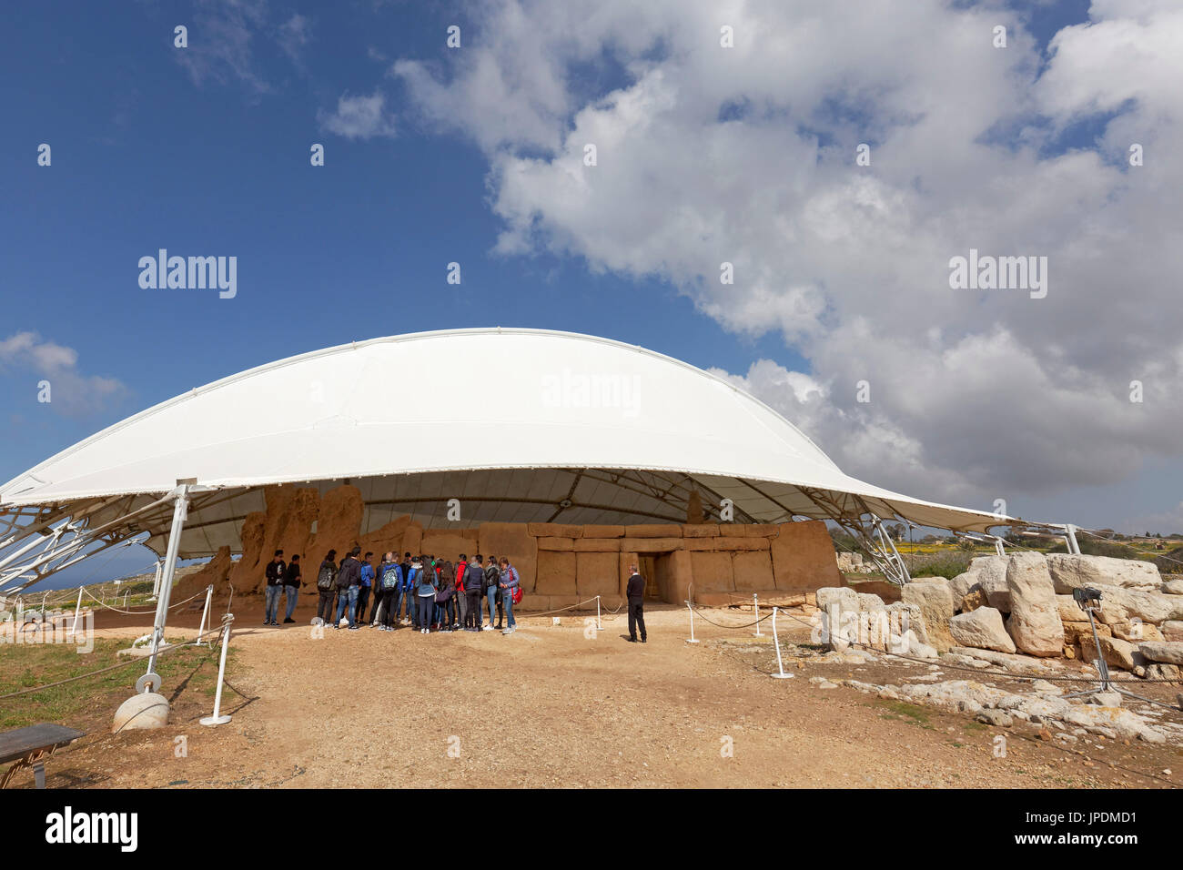 Hagar Qim, prehistoric temple complex with canopy, megalith temple, Qrendi, Malta Stock Photo