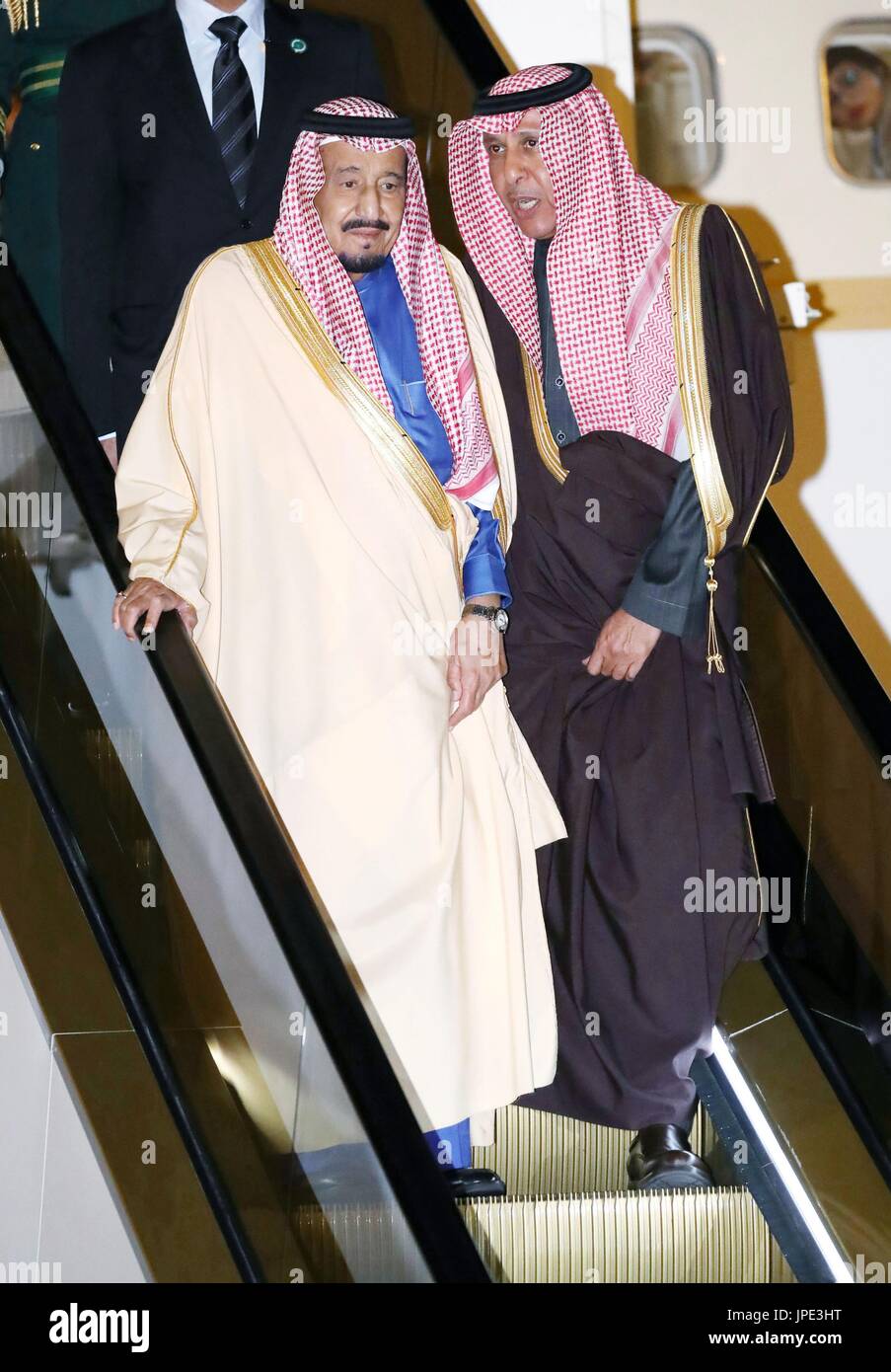 King Salman bin Abdulaziz (L) of Saudi Arabia arrives at Tokyo’s Haneda