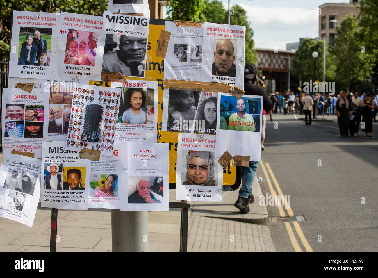 Posters displaying missing people following the devastating fire a Grenfell Tower Stock Photo