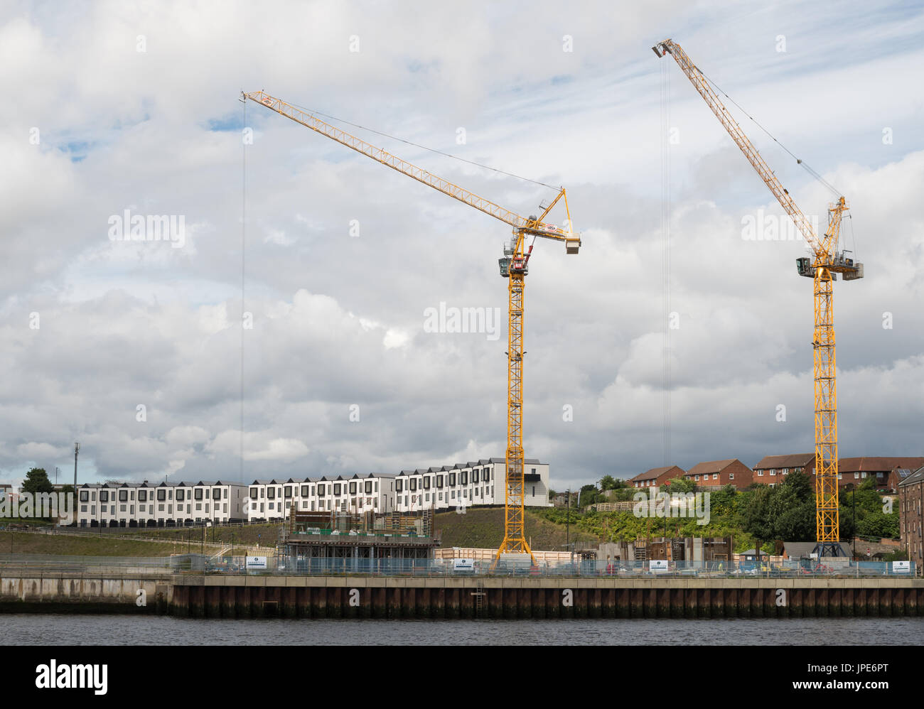 Modular housing under construction at the Smiths Dock site in North Shields, North Tyneside, England, UK Stock Photo