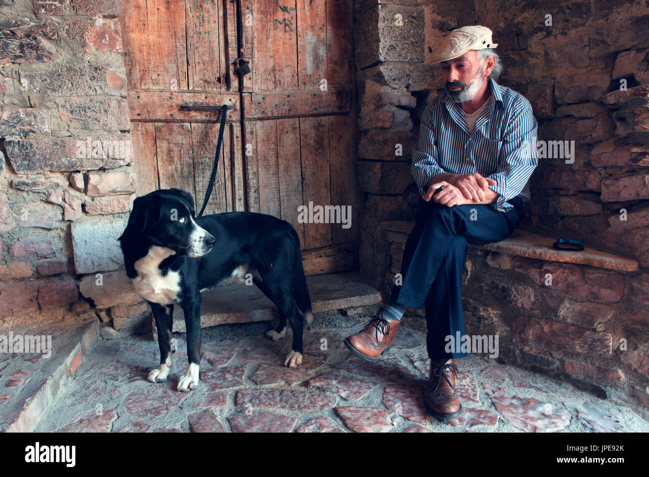 Europe, Italy,Umbria, Perugia district,Collepino Man's best friend Stock Photo