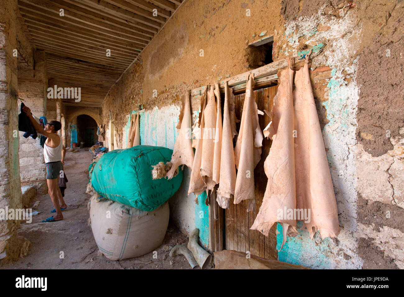 North Africa,Morocco,Fes district,Fez Tannery,Chouara Tannery. Leather processing Stock Photo