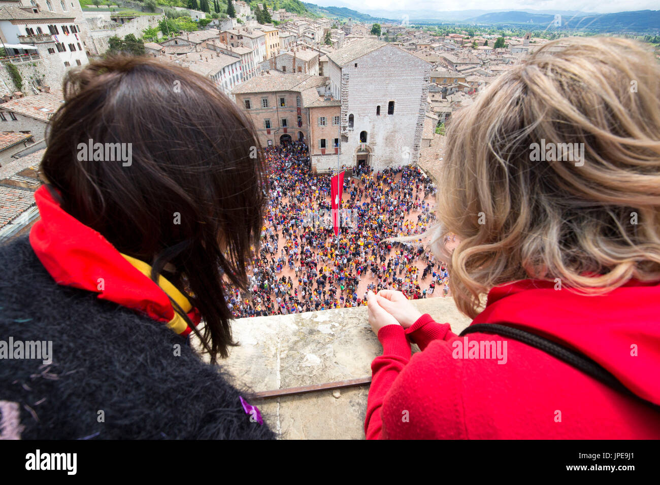 Europe,Italy,Umbria,Perugia district,Gubbio. The crowd and the Race of the Candles Stock Photo