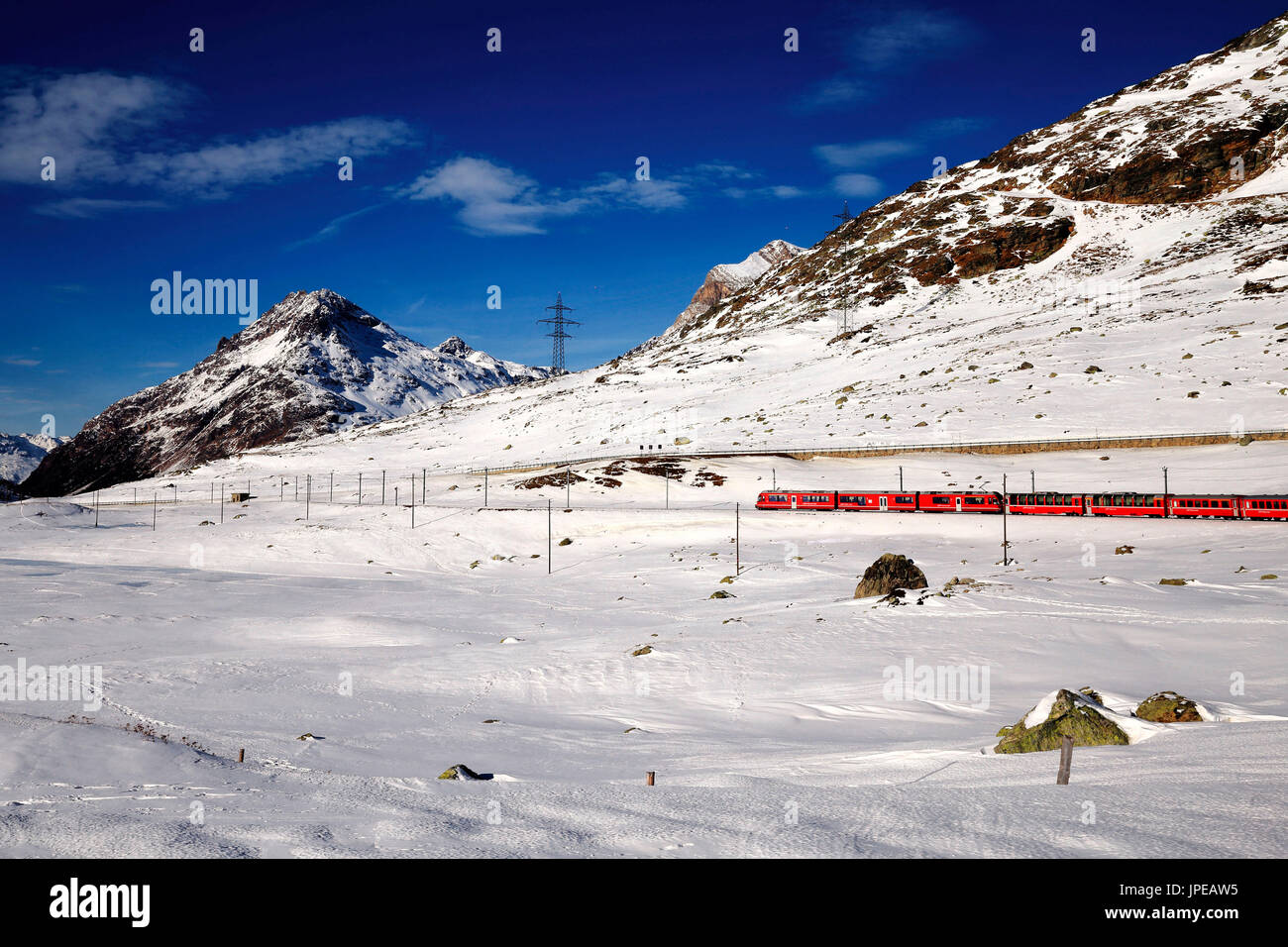 Bernina Pass with bernina express near at black lake, Graubünden, Switzerland Stock Photo Alamy