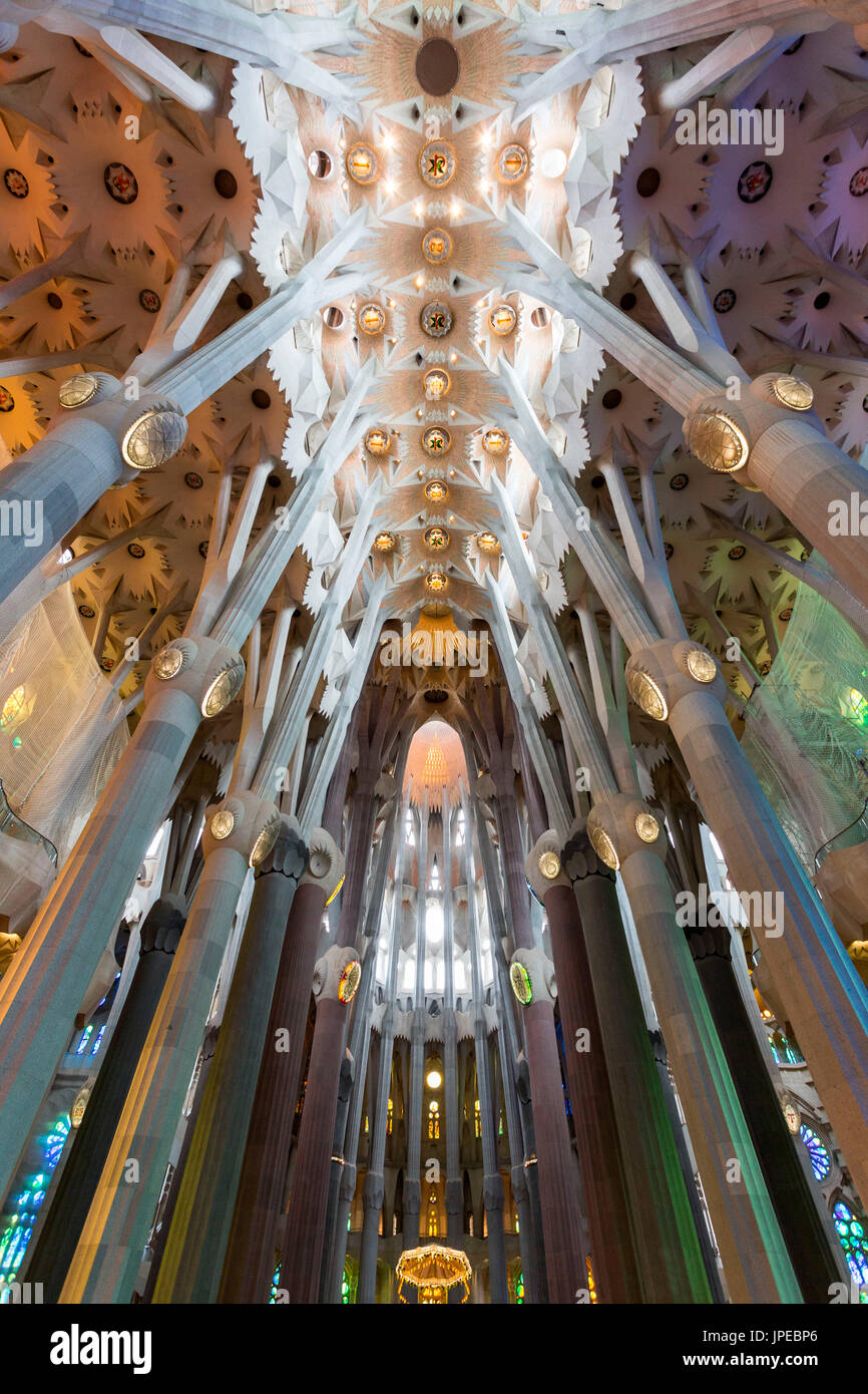 Barcelona, Spain. Sagrada Familia interior, building ideated by ...