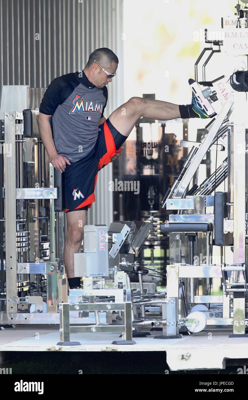 Ichiro Rookie Spring Training Ichiro Suzuki works out on his personal equipment set up in a trailer ...