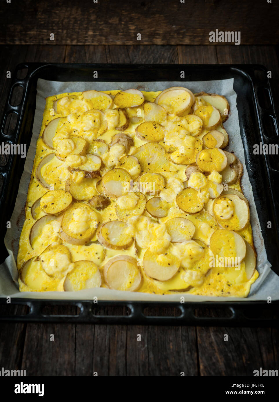 Baked chips potatoes with yogurt and egg Stock Photo Alamy
