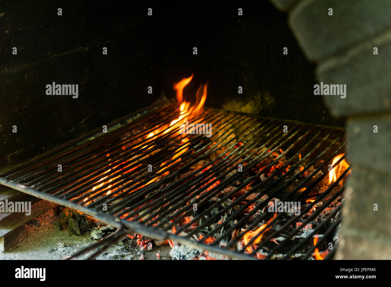 Open fire of a barbecue Stock Photo Alamy