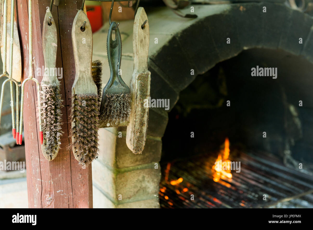 Open fire of a barbecue Stock Photo Alamy