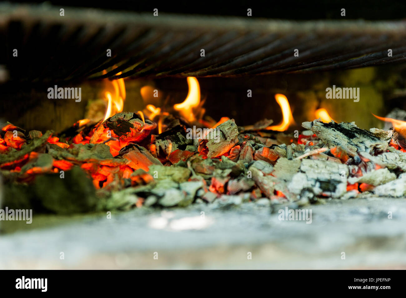 Open fire of a barbecue Stock Photo Alamy