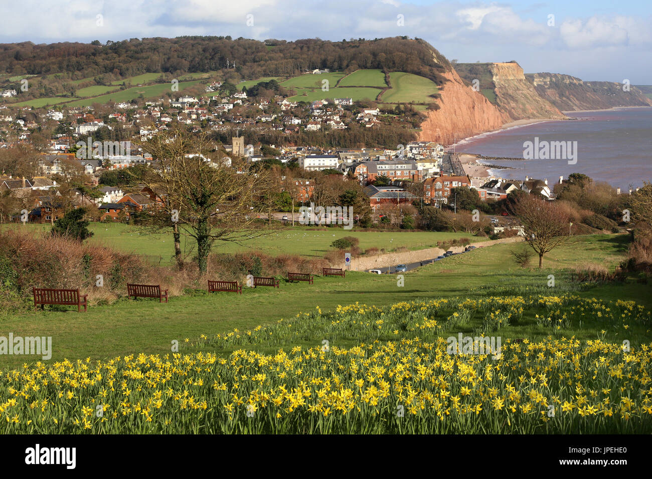 The picturesque town of Sidmouth in Devon basks in glorious springtime sunshine Stock Photo
