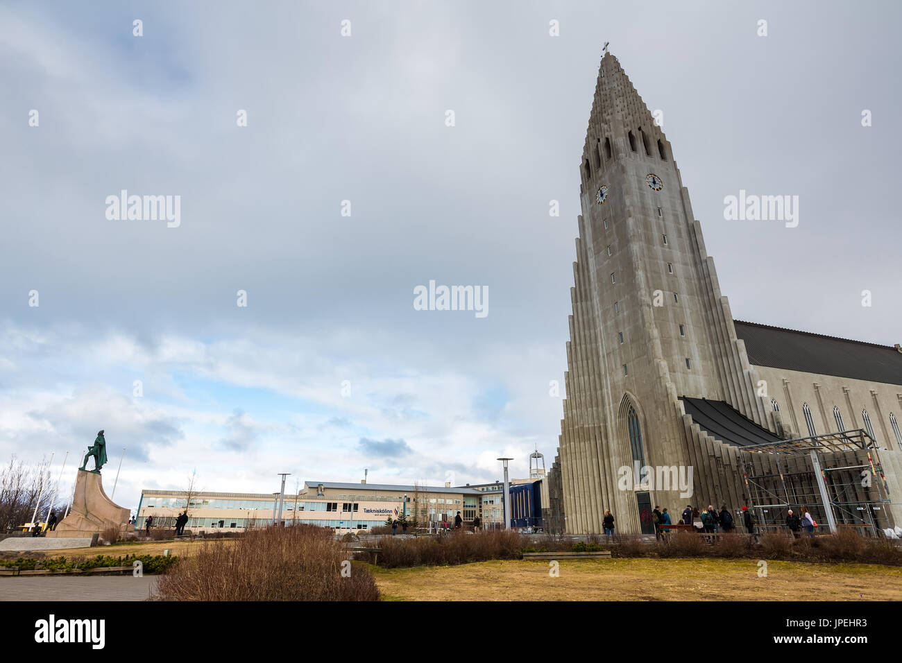 Reykjavik, Iceland - April 1, 2017: The famous Hallgrimskirkja Cathedral in city of Reykjavik in Iceland Stock Photo