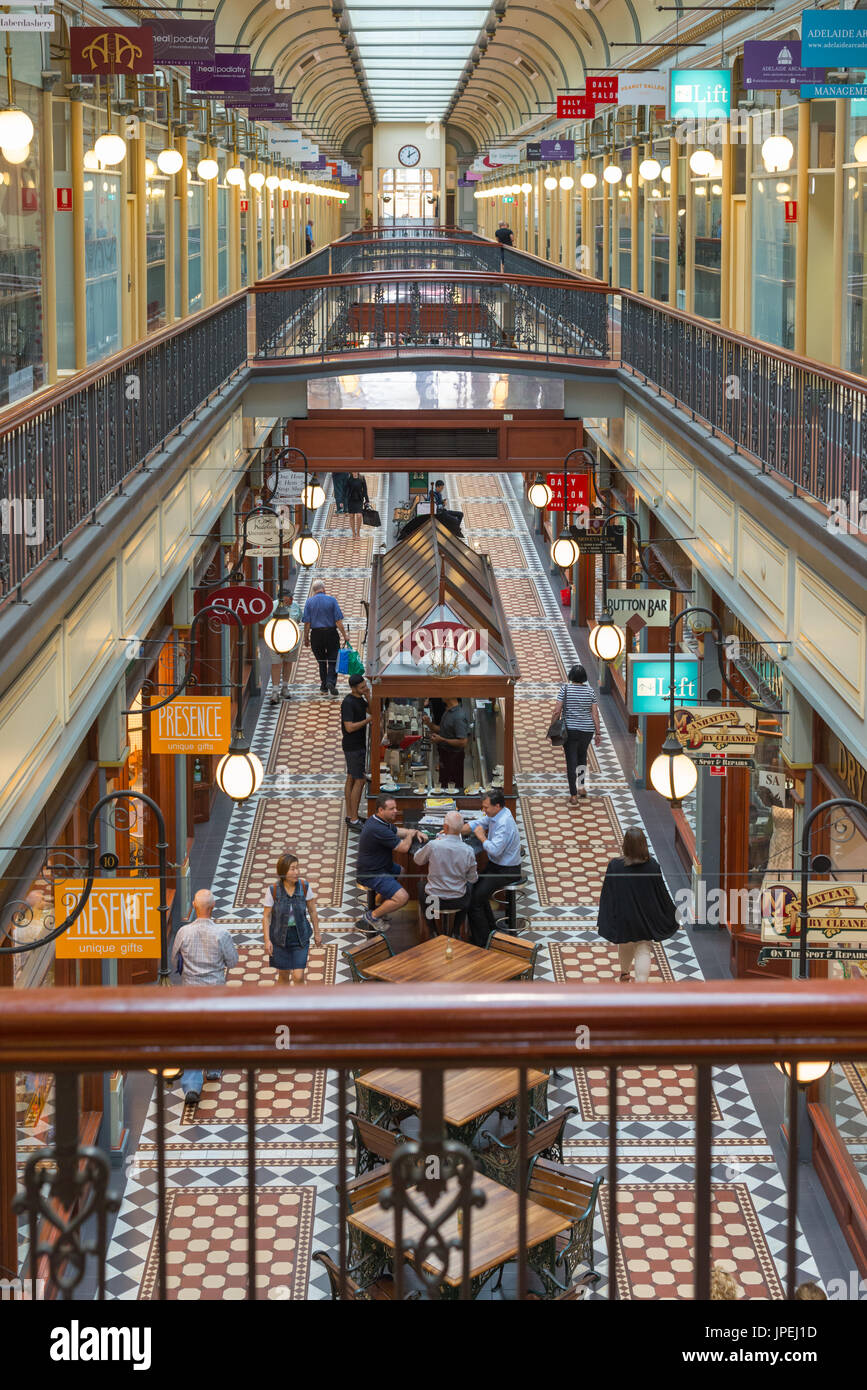 Interior view of Adelaide Arcade, on Rundle Street Mall, Adelaide, South Australia, Australia. Stock Photo