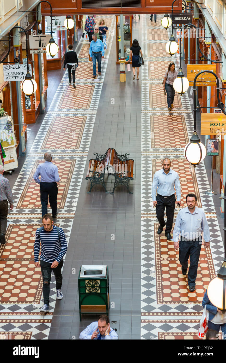 Interior view of Adelaide Arcade, on Rundle Street Mall, Adelaide, South Australia, Australia. Stock Photo