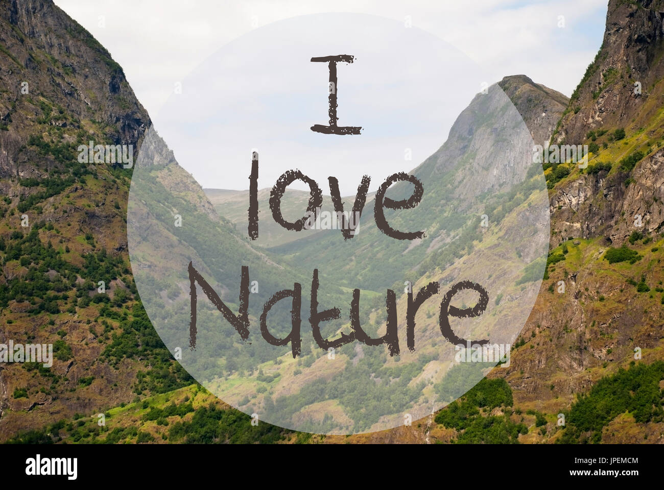 English Text I Love Nature. Valley With Mountains In Norway. Peaceful ...