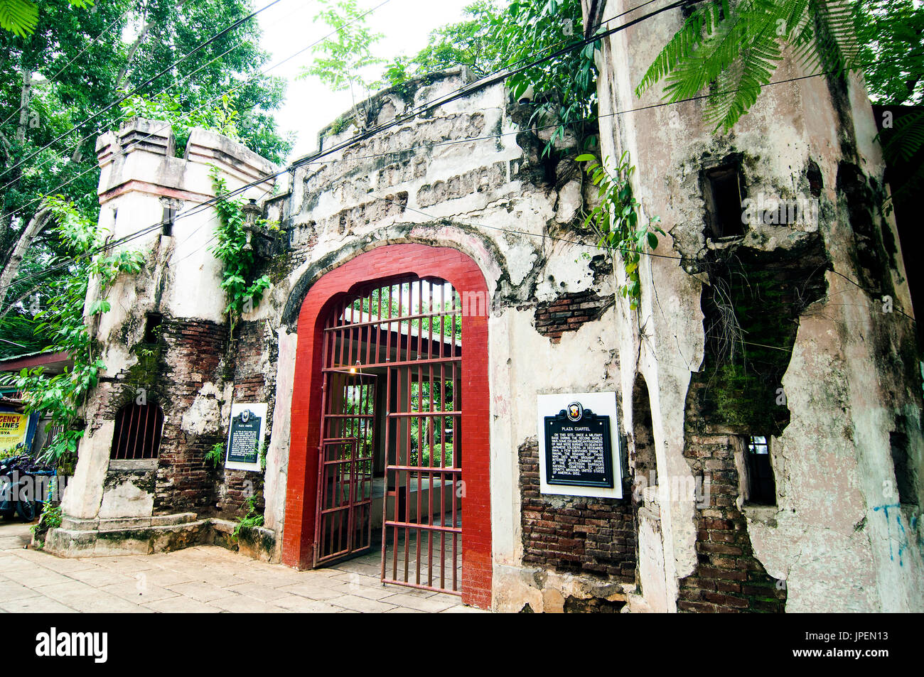 Main gate of Plaza Cuartel, a WW 11 Japanese prison where 150 captured American soldiers were burned to death, Puerto Princesa, Palawan, Philippines Stock Photo
