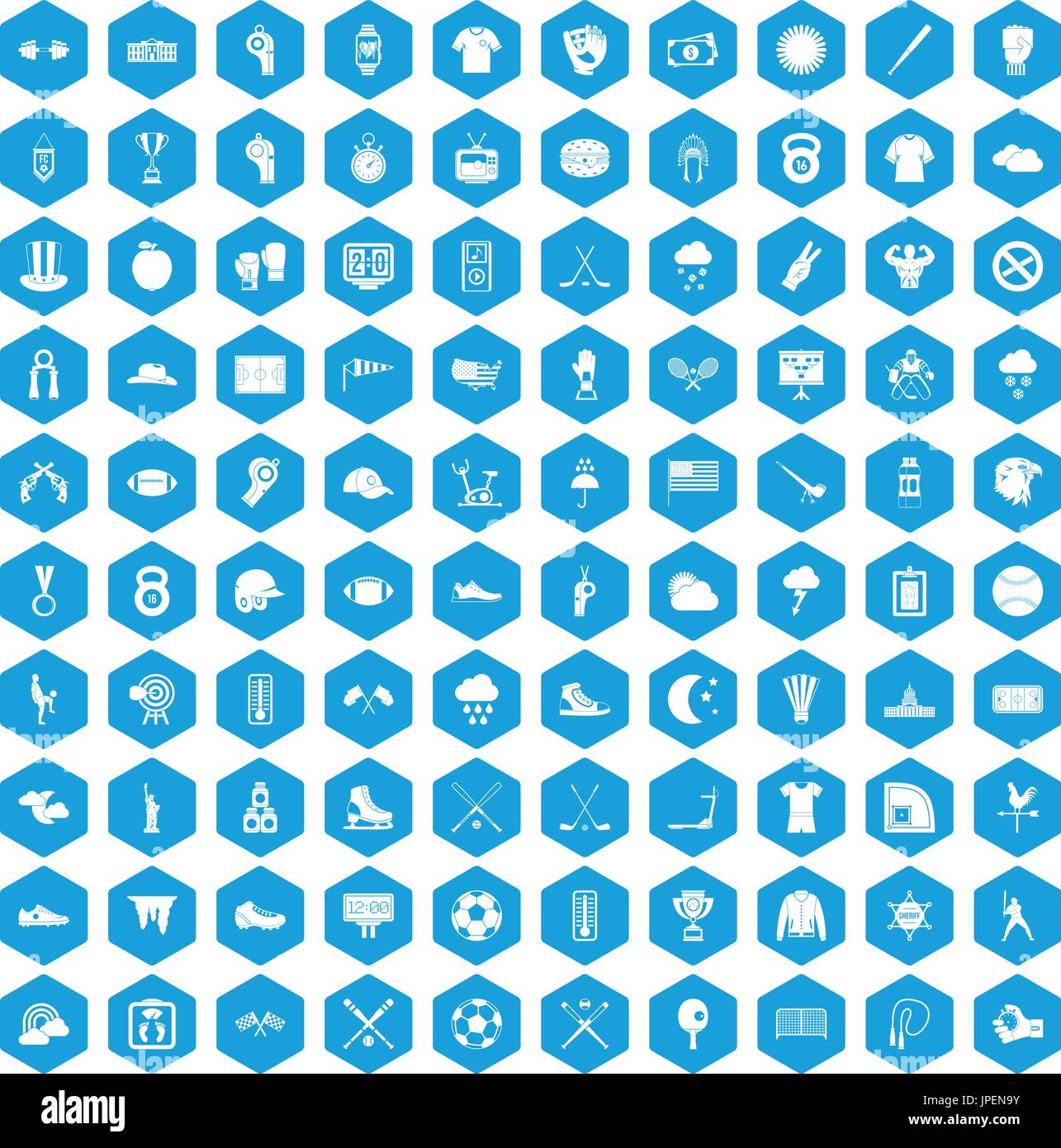 100 baseball icons set blue Stock Vector