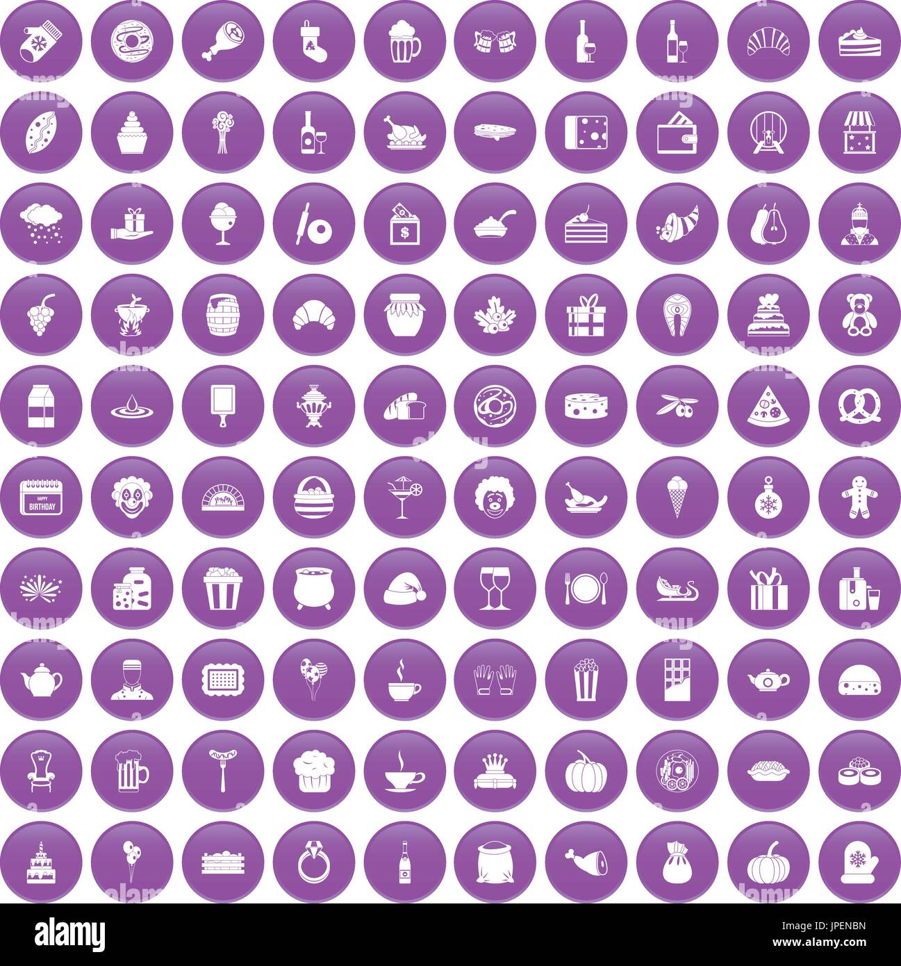 100 bounty icons set purple Stock Vector