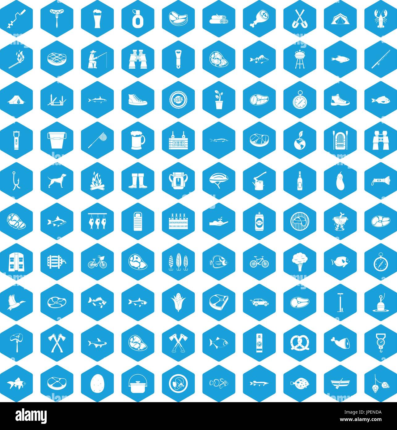 100 BBQ icons set blue Stock Vector Image & Art - Alamy