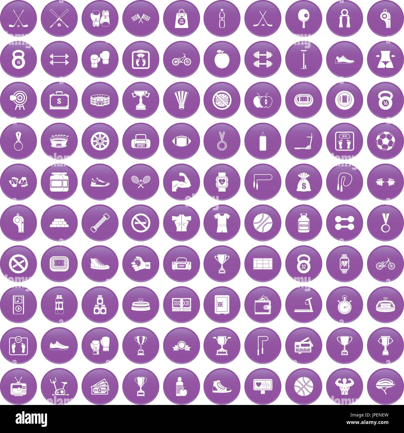 100 boxing icons set purple Stock Vector