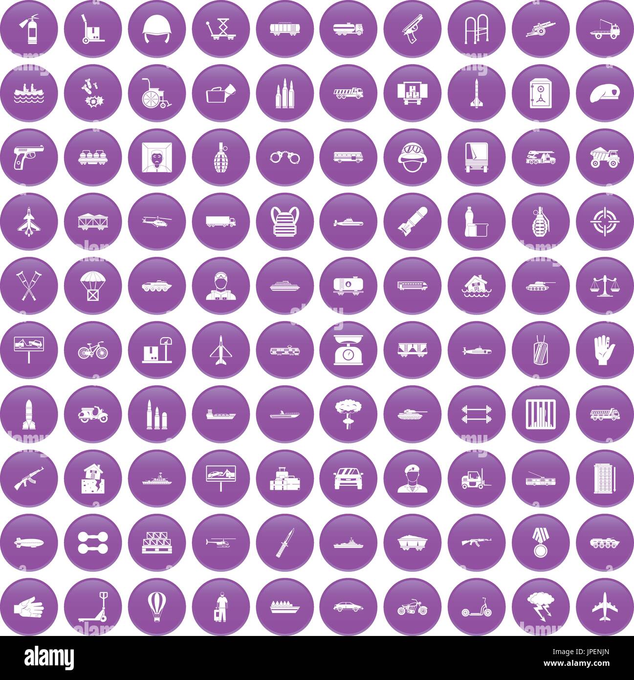 100 burden icons set purple Stock Vector