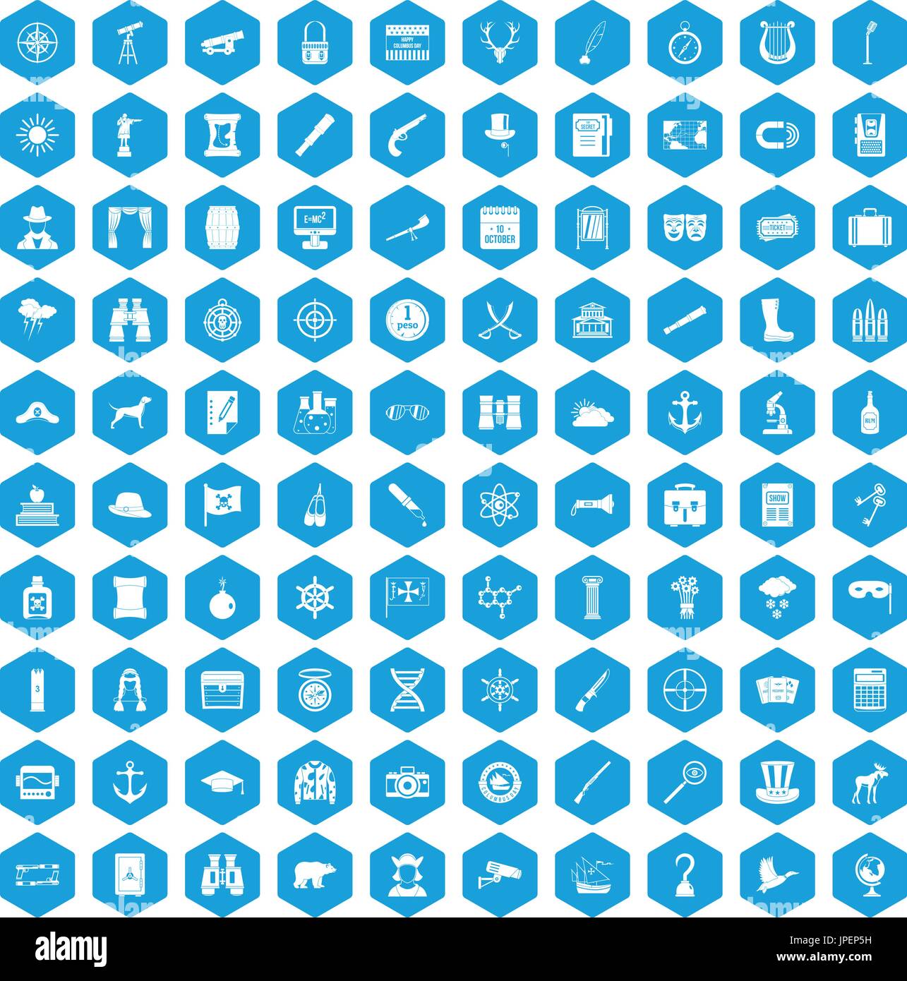 100 binoculars icons set blue Stock Vector