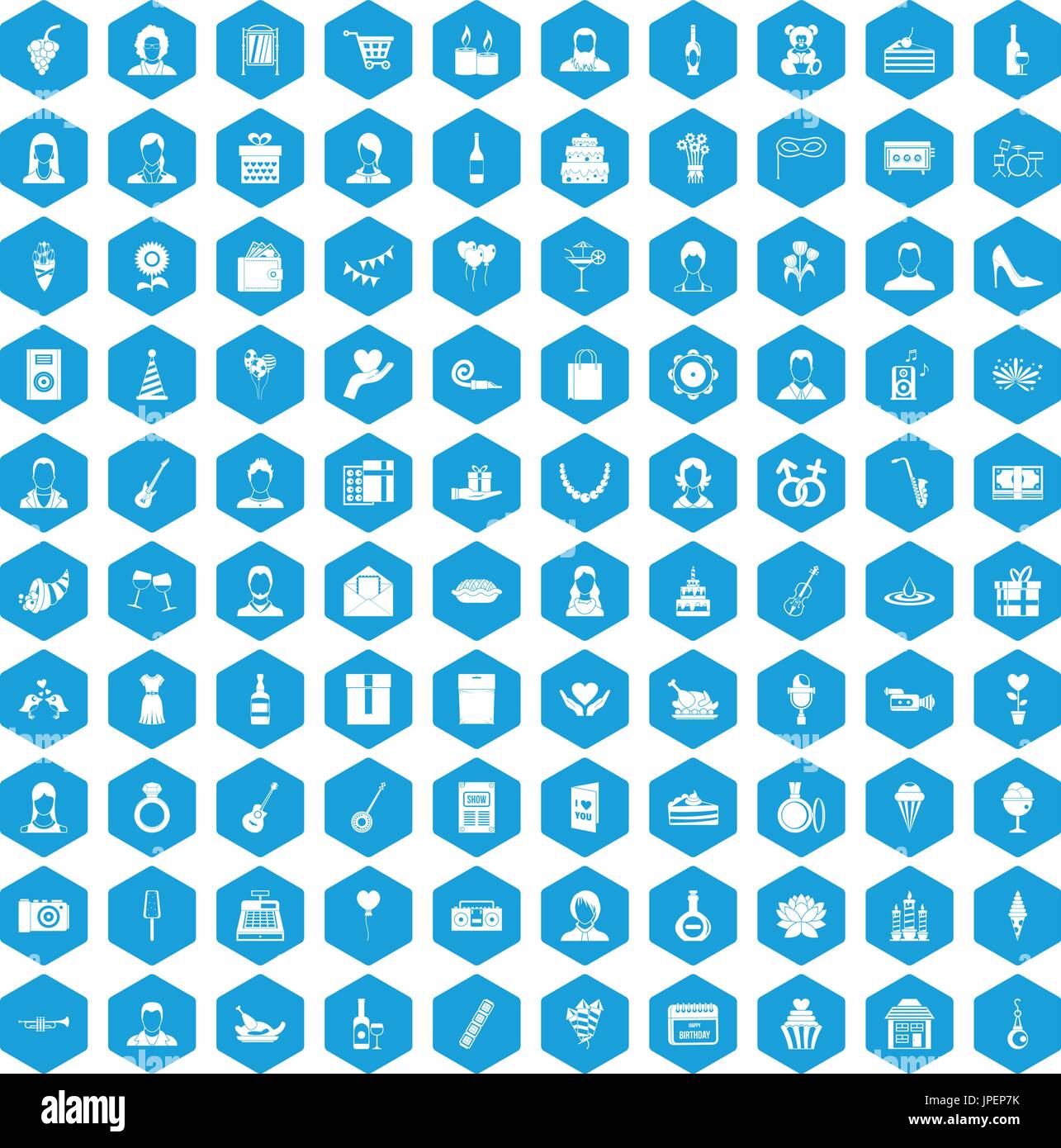 100 birthday icons set blue Stock Vector