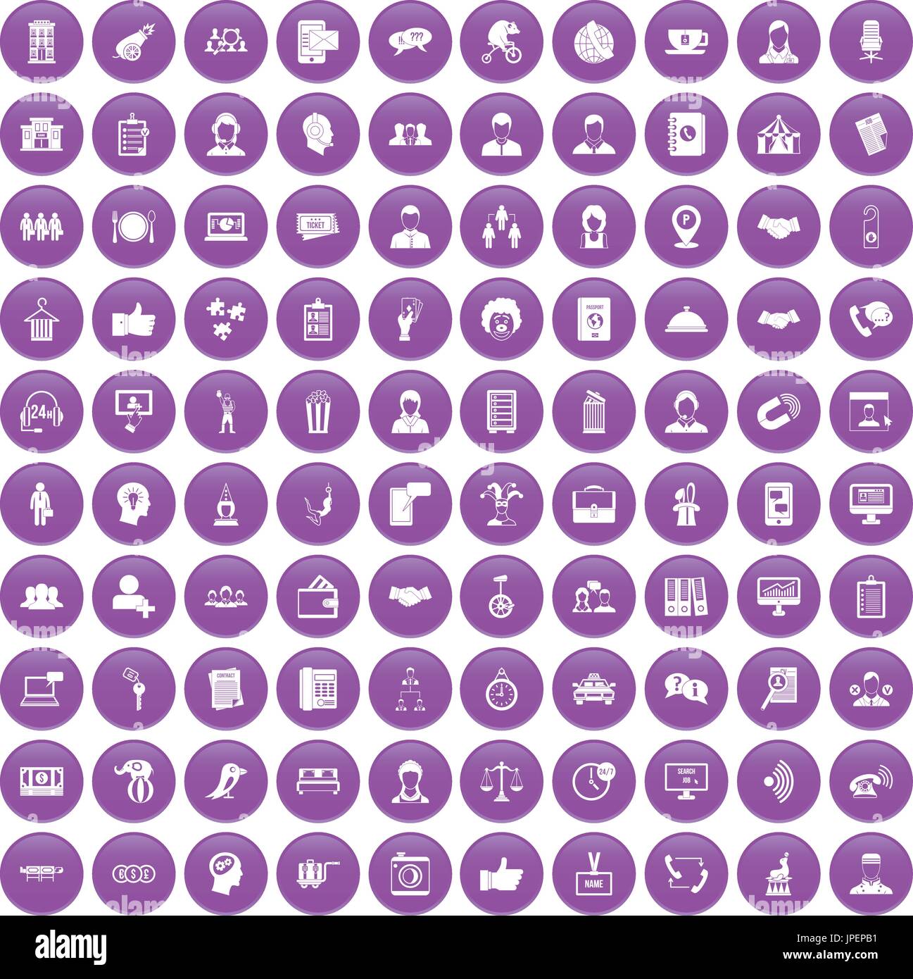 100 coherence icons set purple Stock Vector