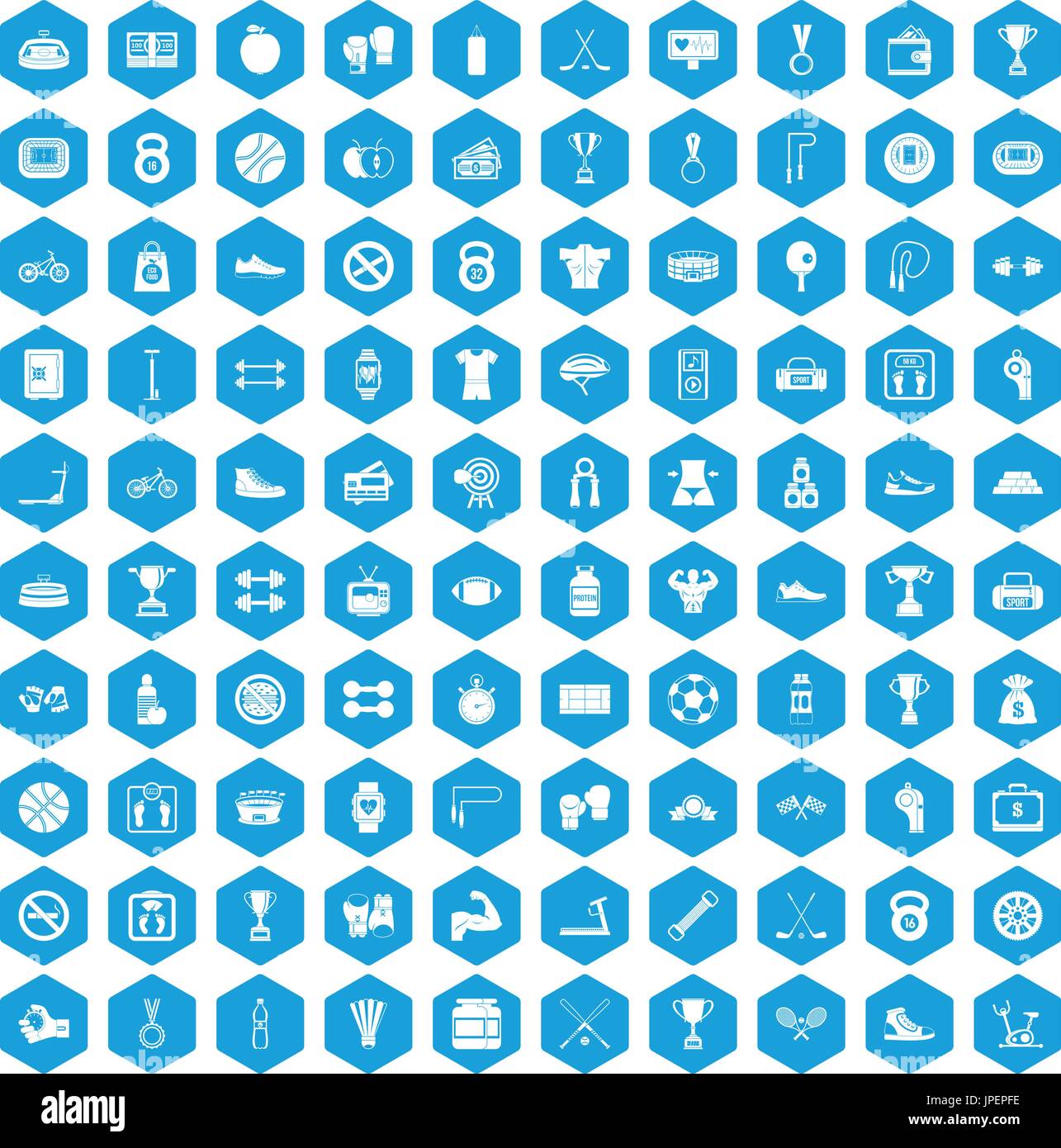 100 boxing icons set blue Stock Vector