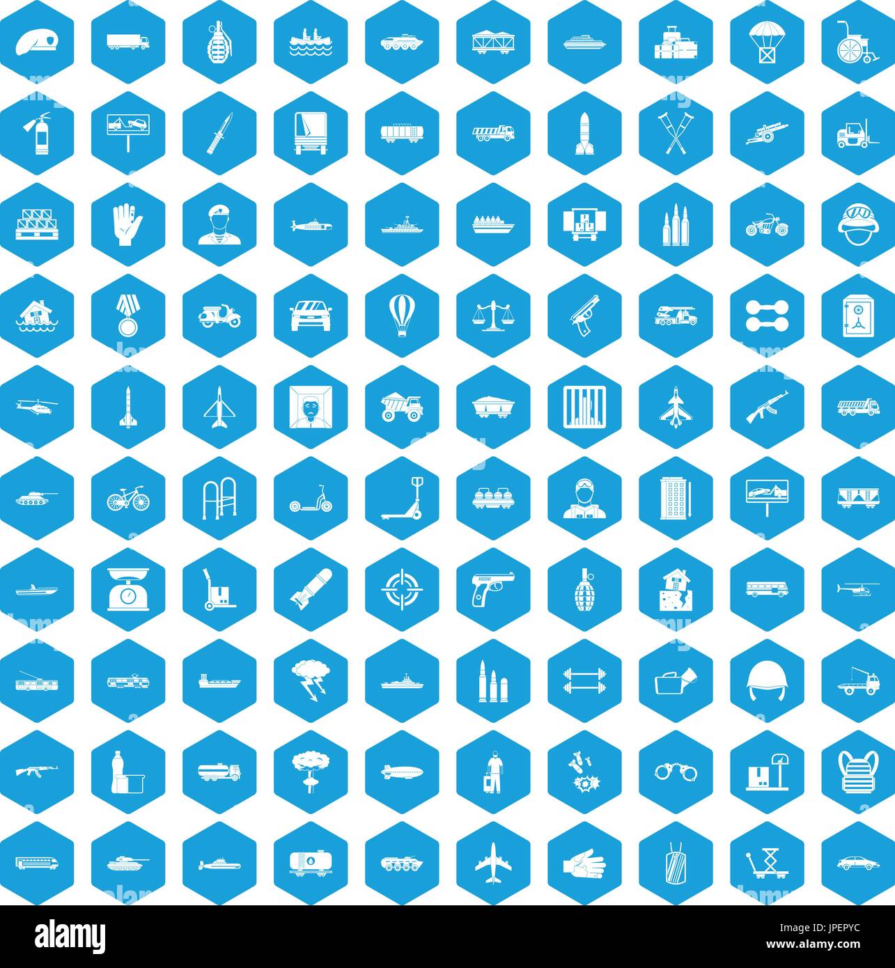 100 burden icons set blue Stock Vector