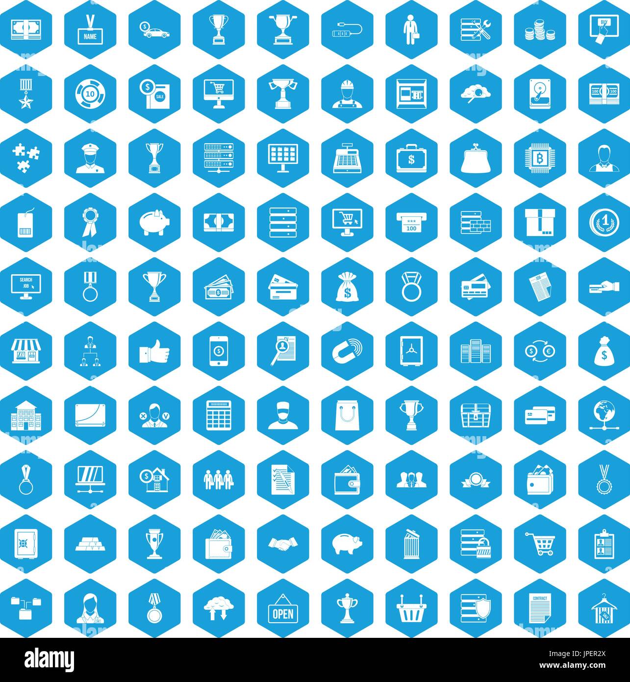100 business icons set blue Stock Vector