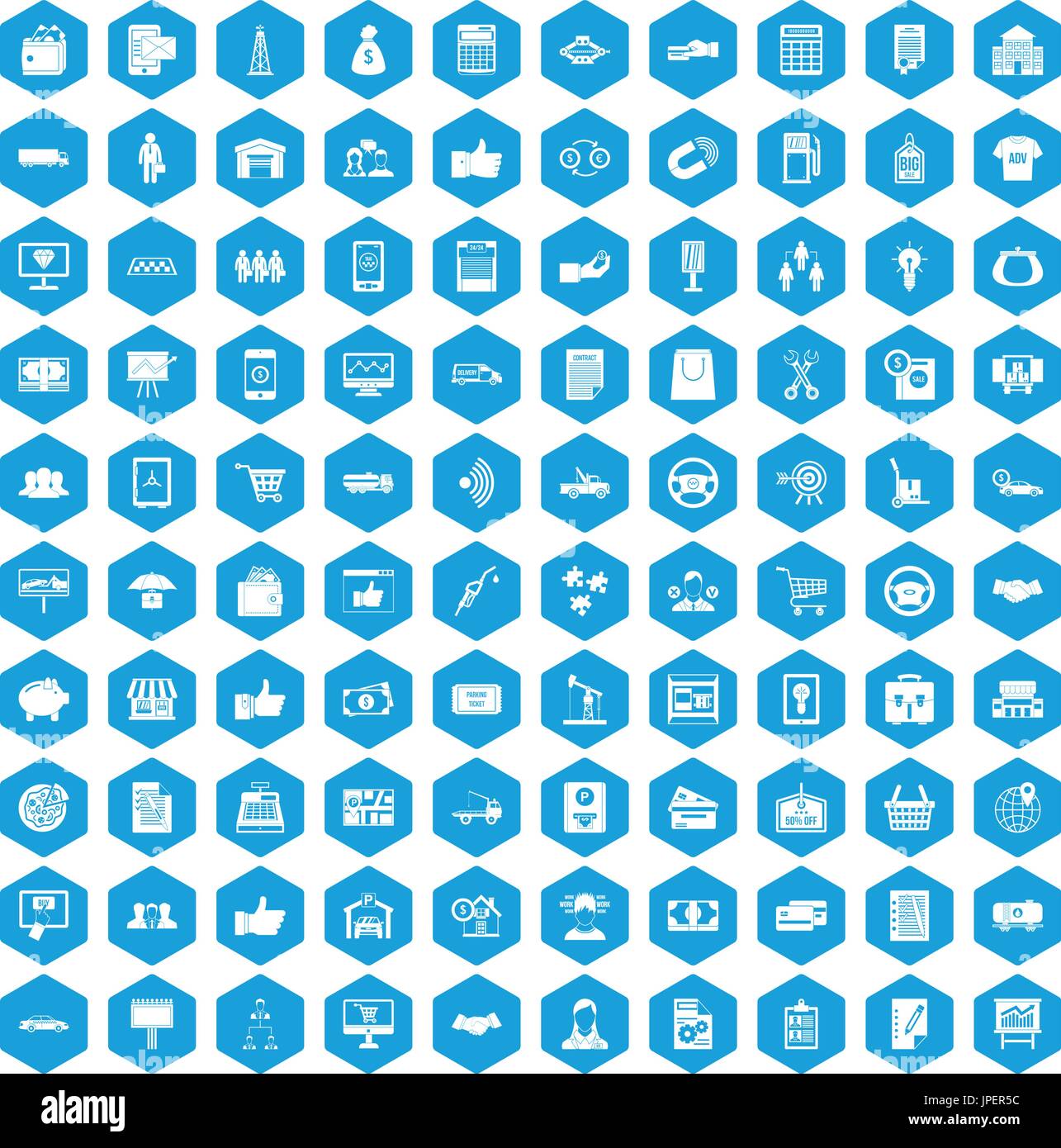 100 business icons set blue Stock Vector