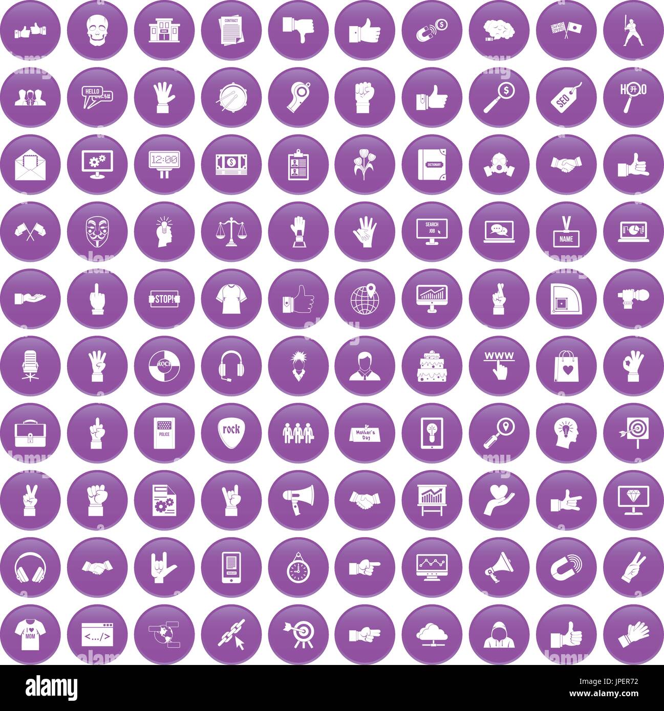 100 different gestures icons set purple Stock Vector