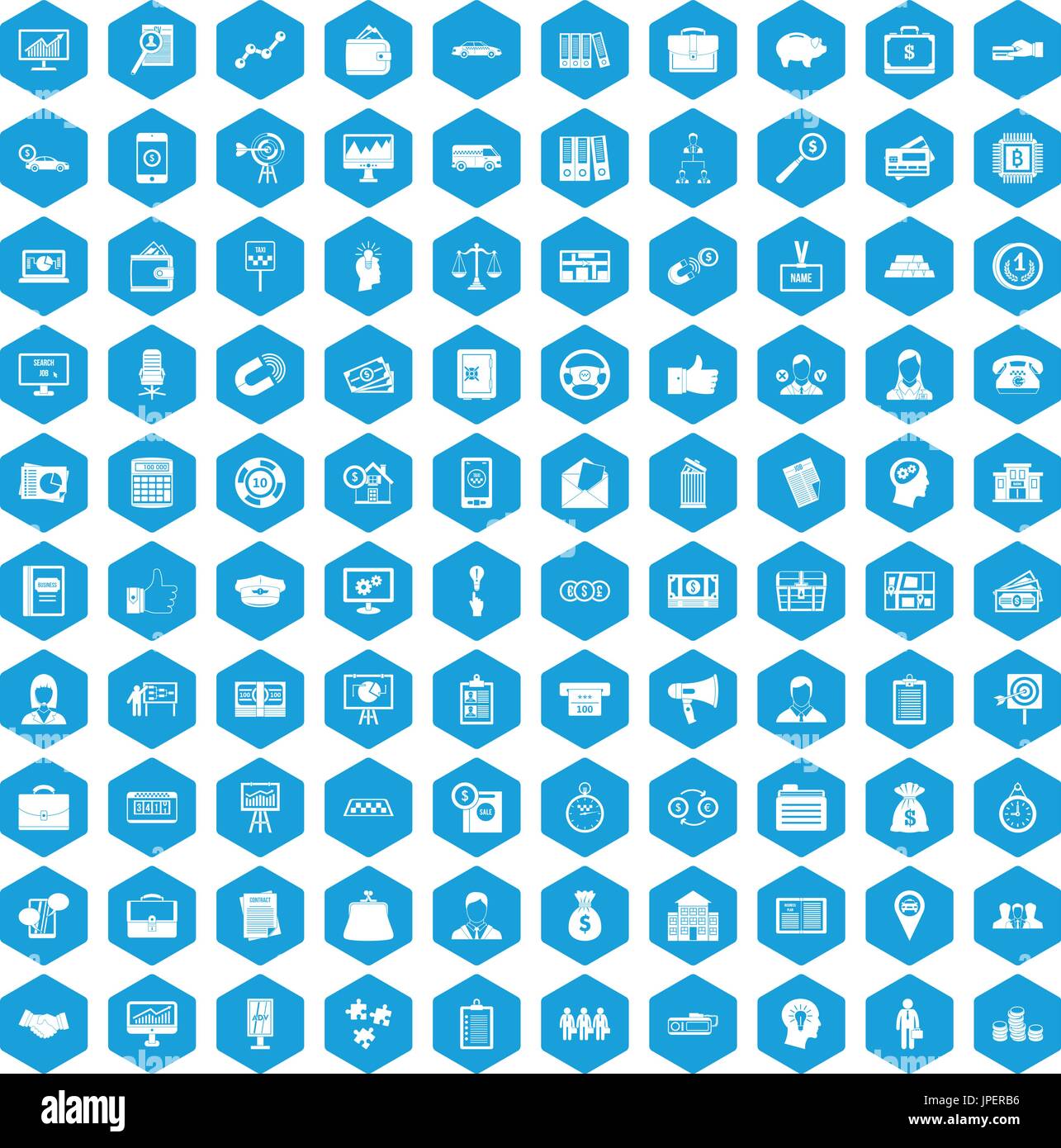 100 business group icons set blue Stock Vector