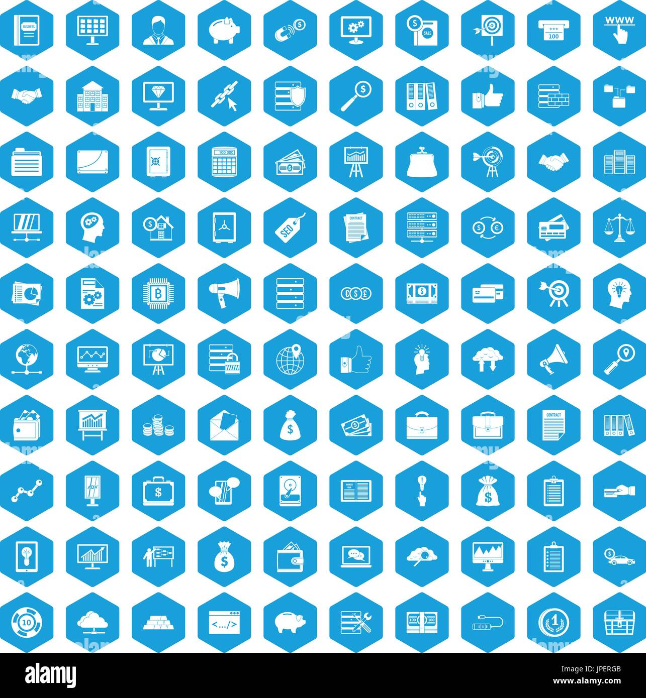 100 business process icons set blue Stock Vector