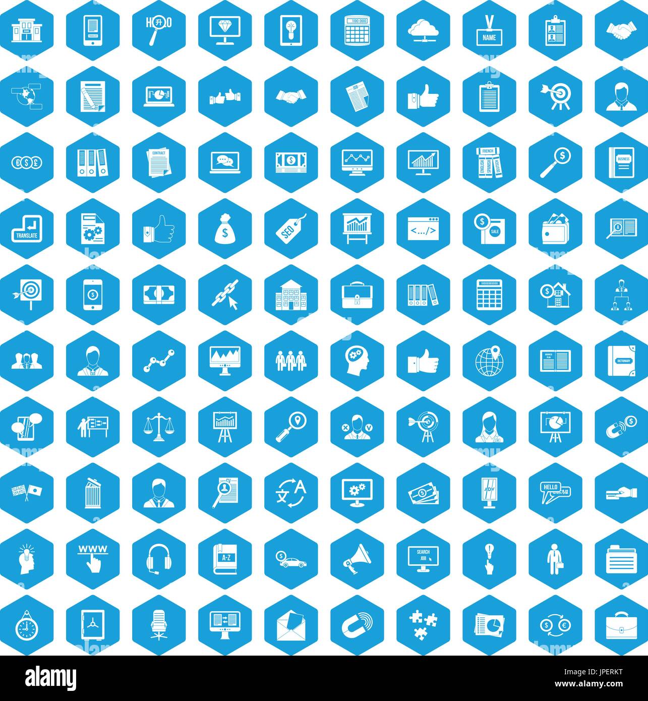 100 business training icons set blue Stock Vector