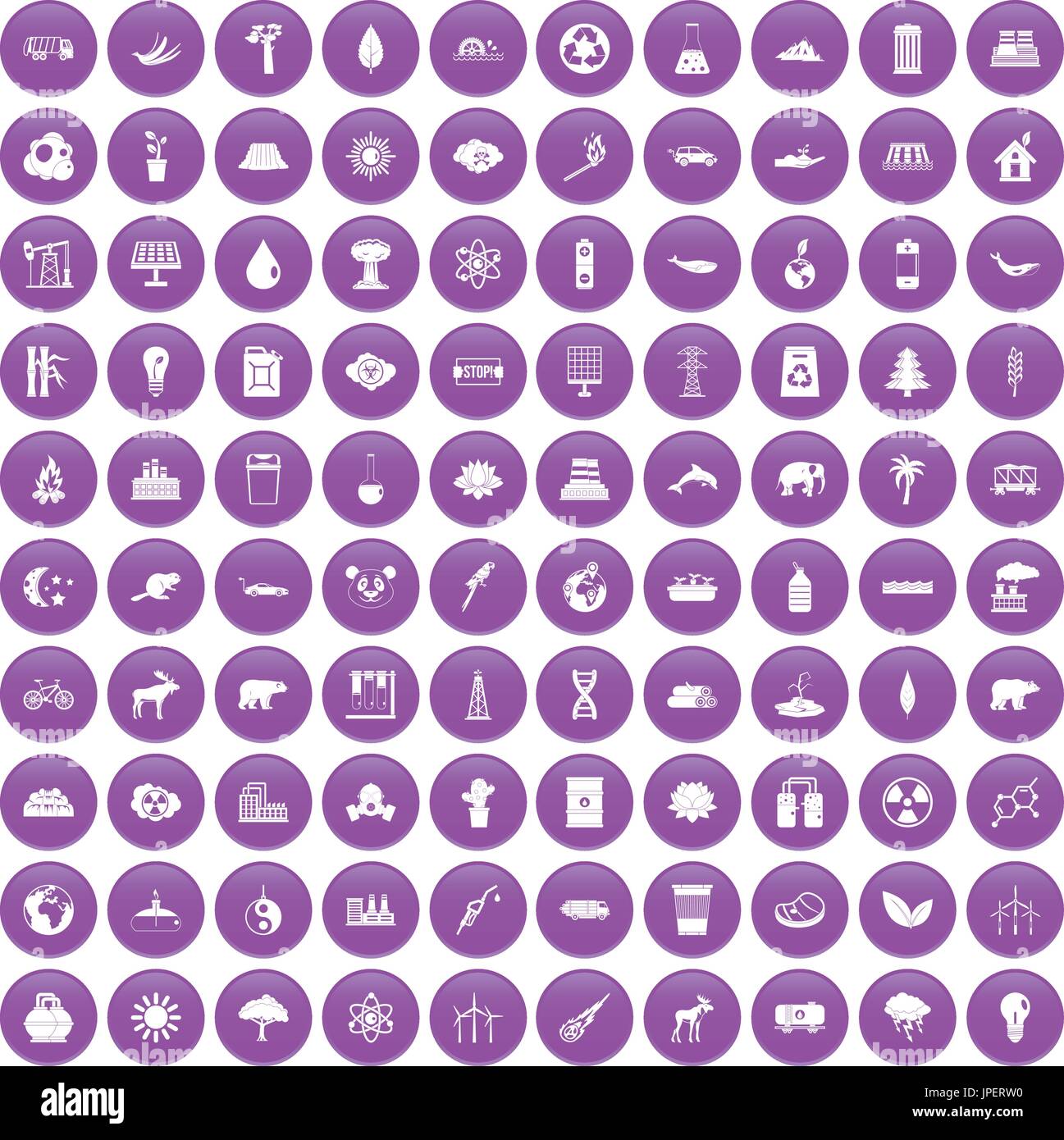 100 eco icons set purple Stock Vector