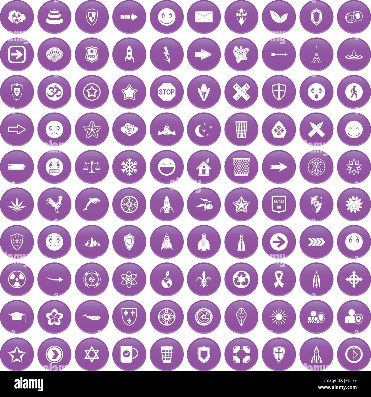 100 emblem icons set purple Stock Vector