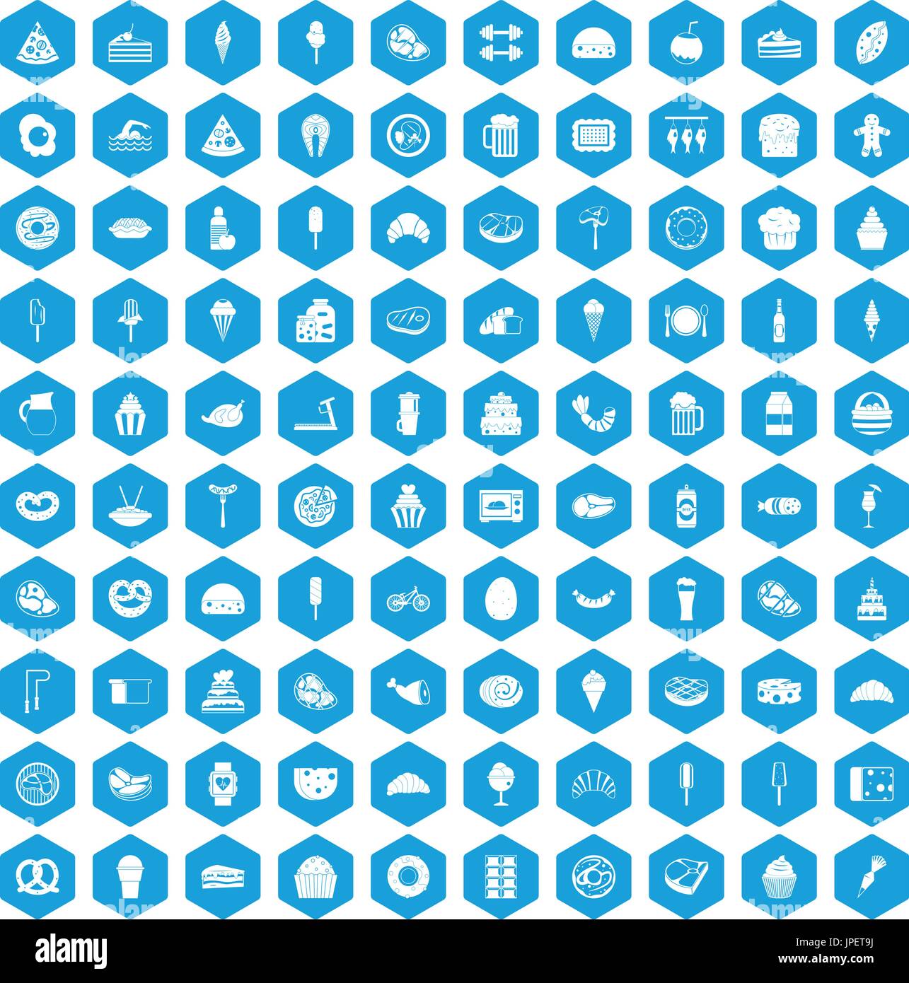 100 calories icons set blue Stock Vector