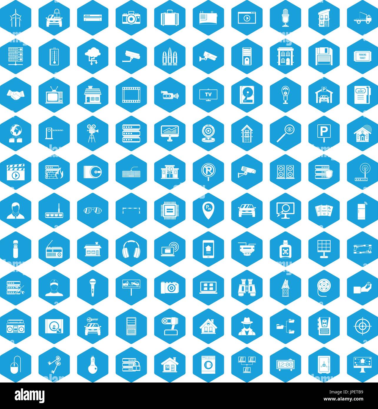 100 camera icons set blue Stock Vector