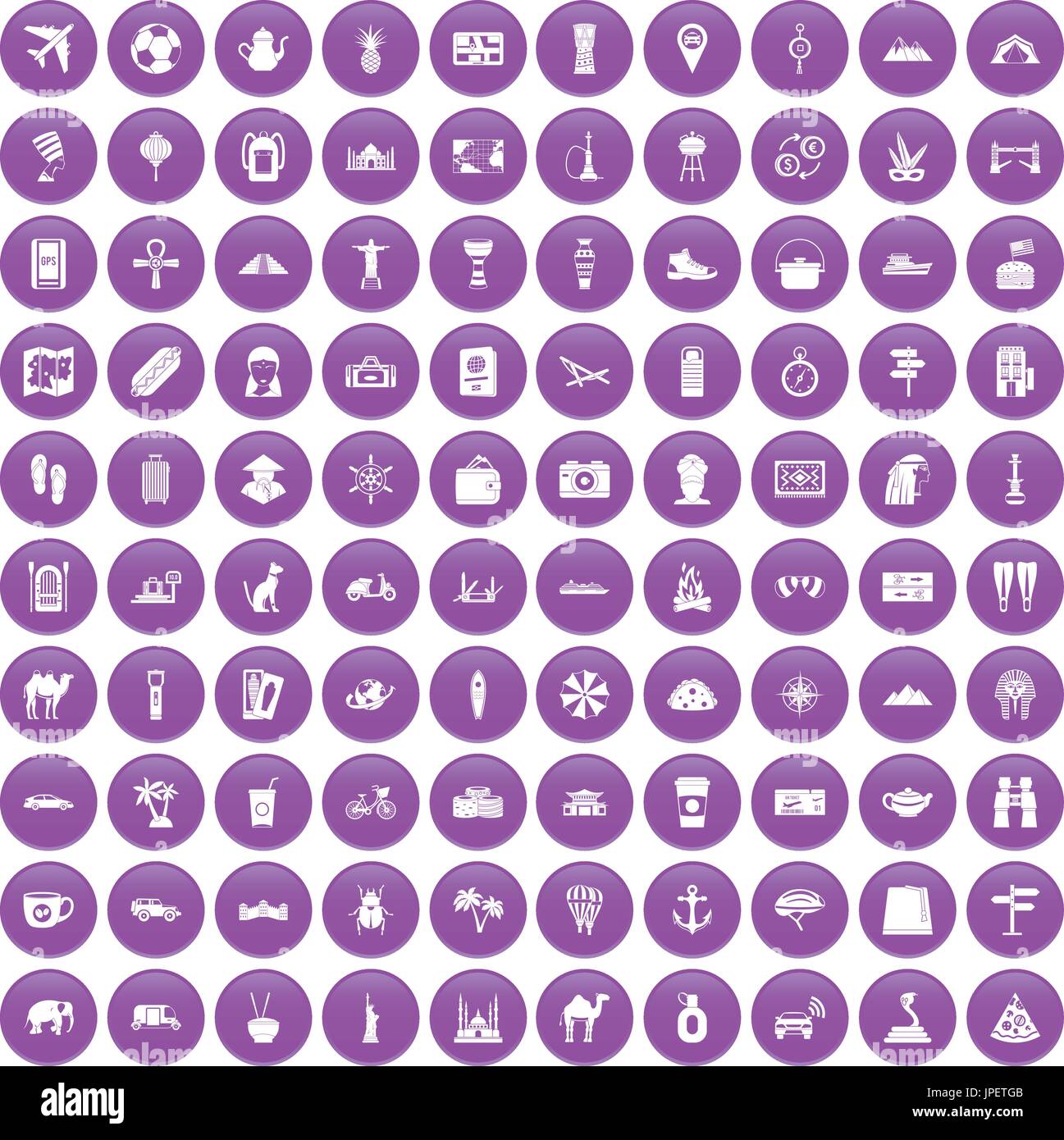 100 tourism icons set purple Stock Vector Image & Art - Alamy