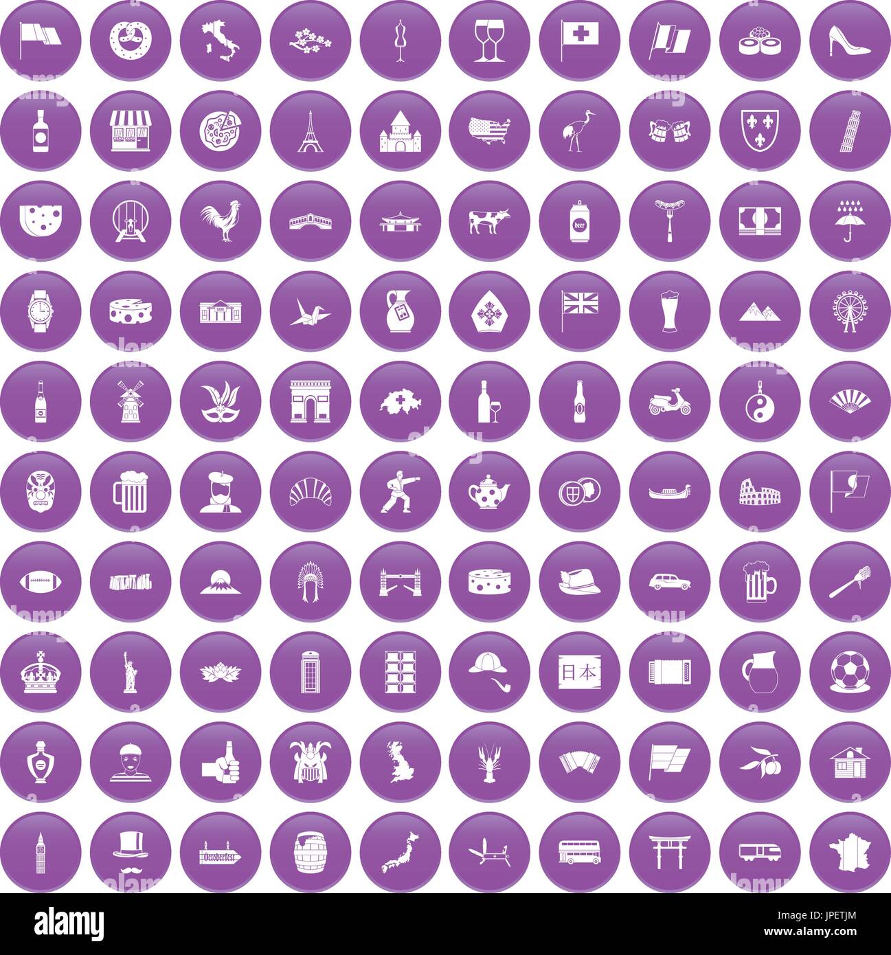 100 tourist attractions icons set purple Stock Vector Image & Art - Alamy