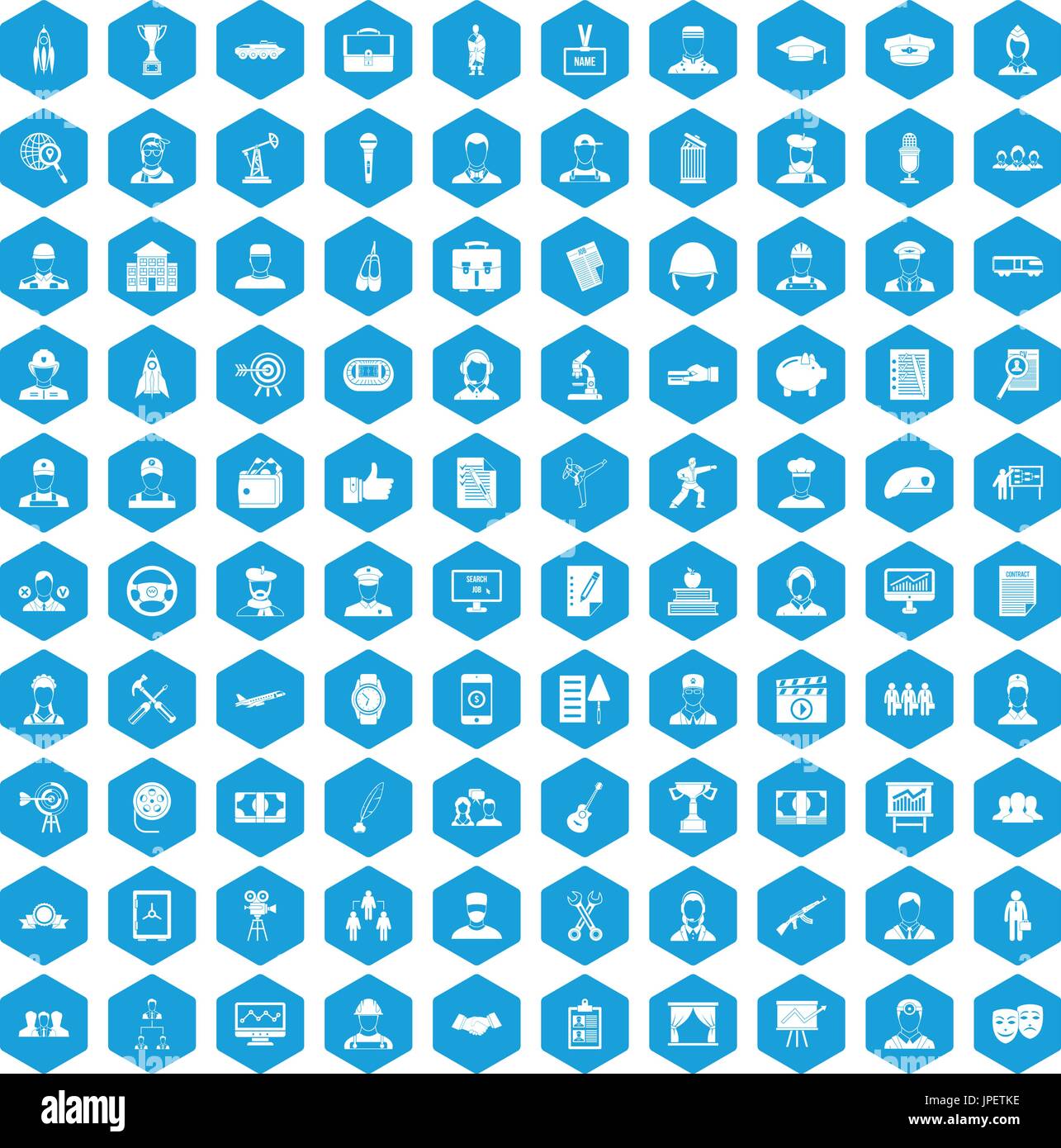 100 career icons set blue Stock Vector