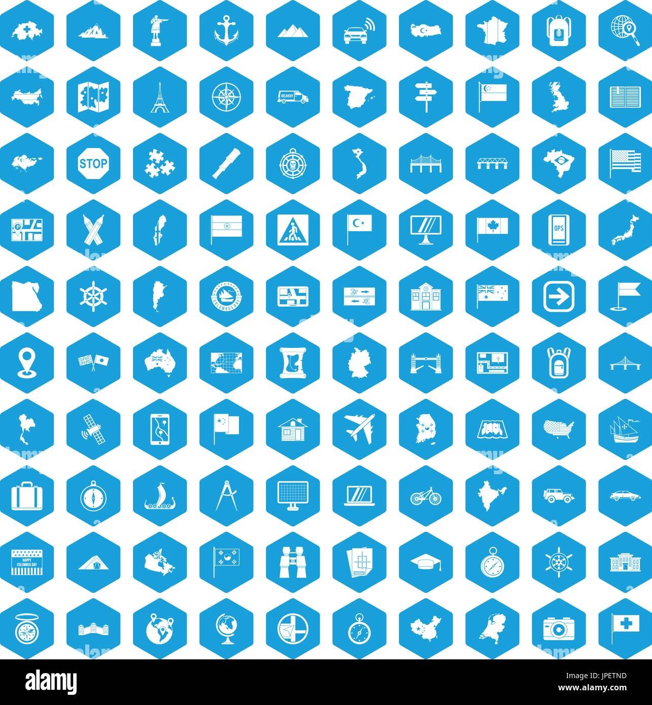 100 cartography icons set blue Stock Vector