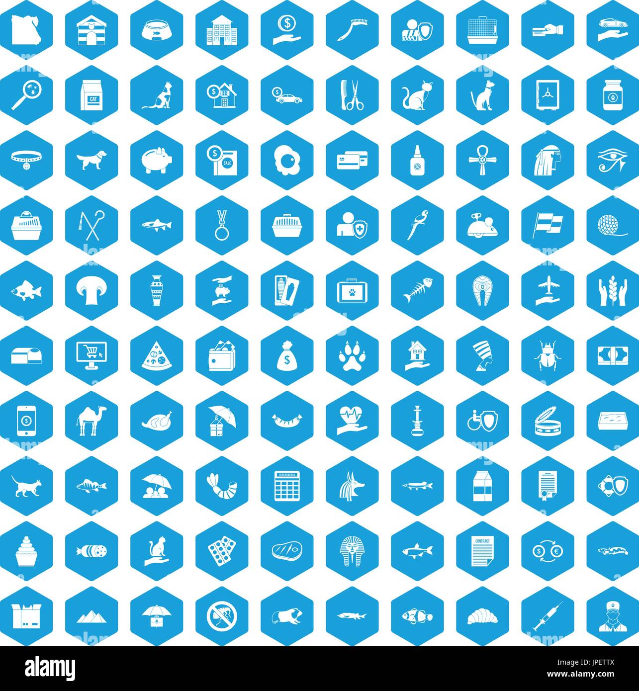 100 cat icons set blue Stock Vector