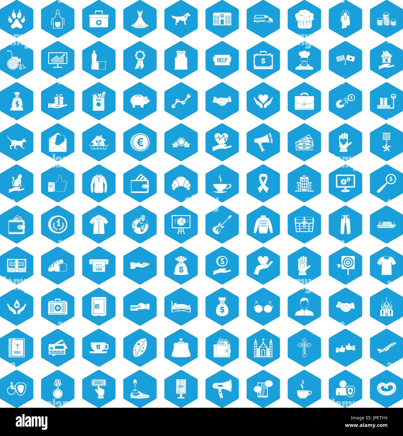 100 charity icons set blue Stock Vector