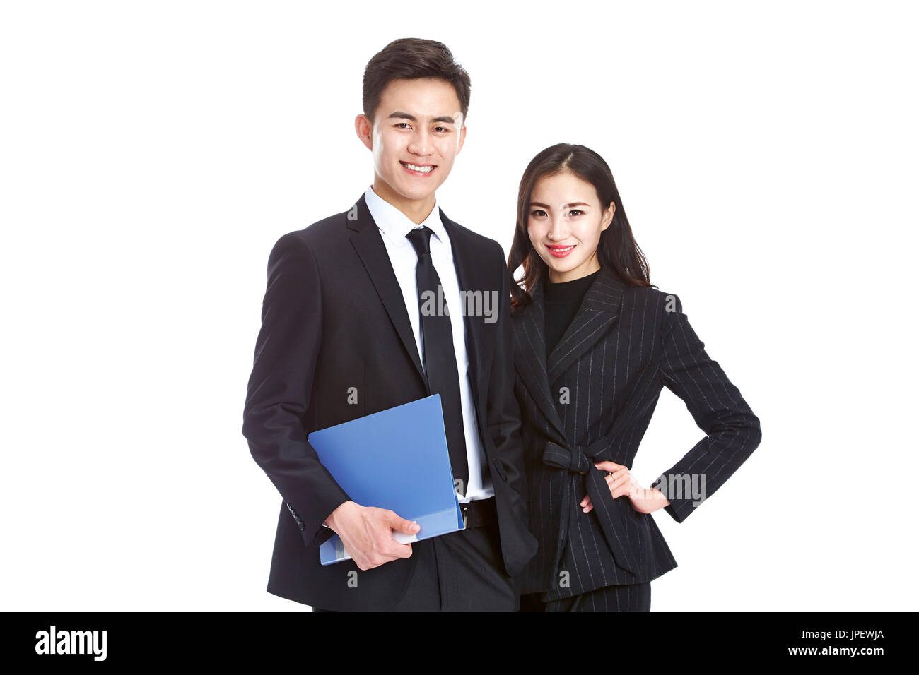studio portrait of young asian corporate business man and woman ...
