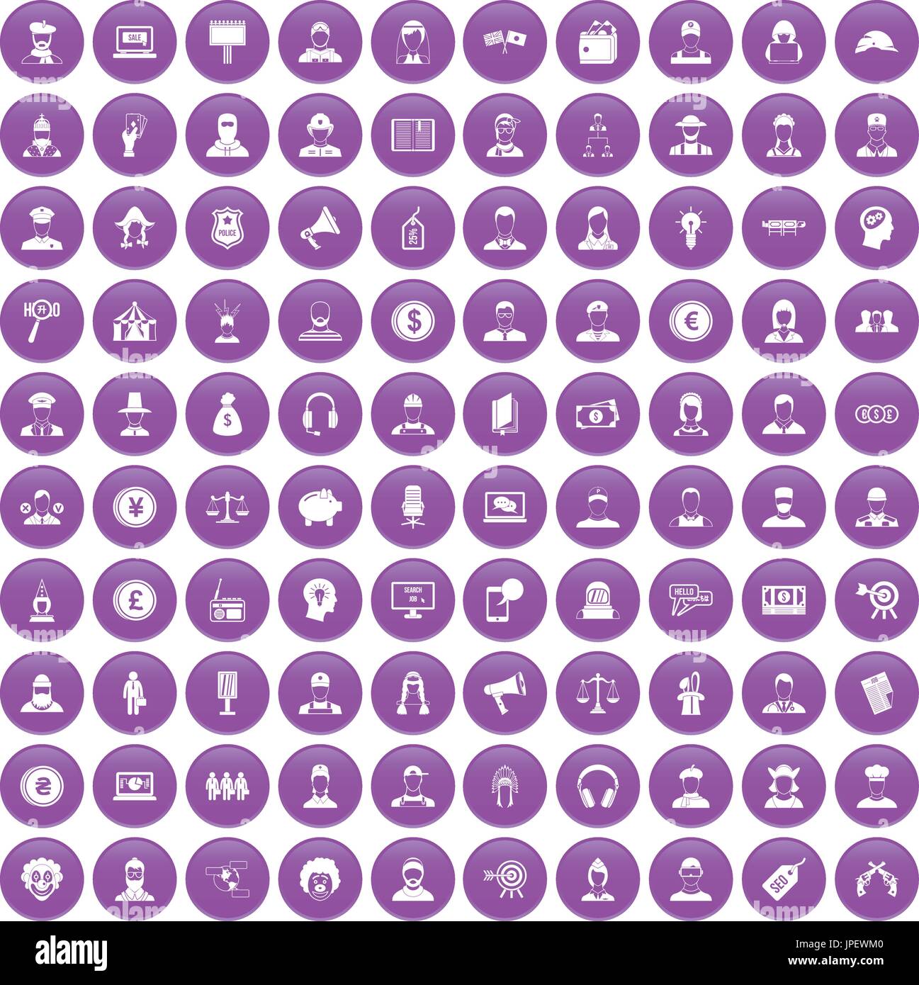 100 headhunter icons set purple Stock Vector