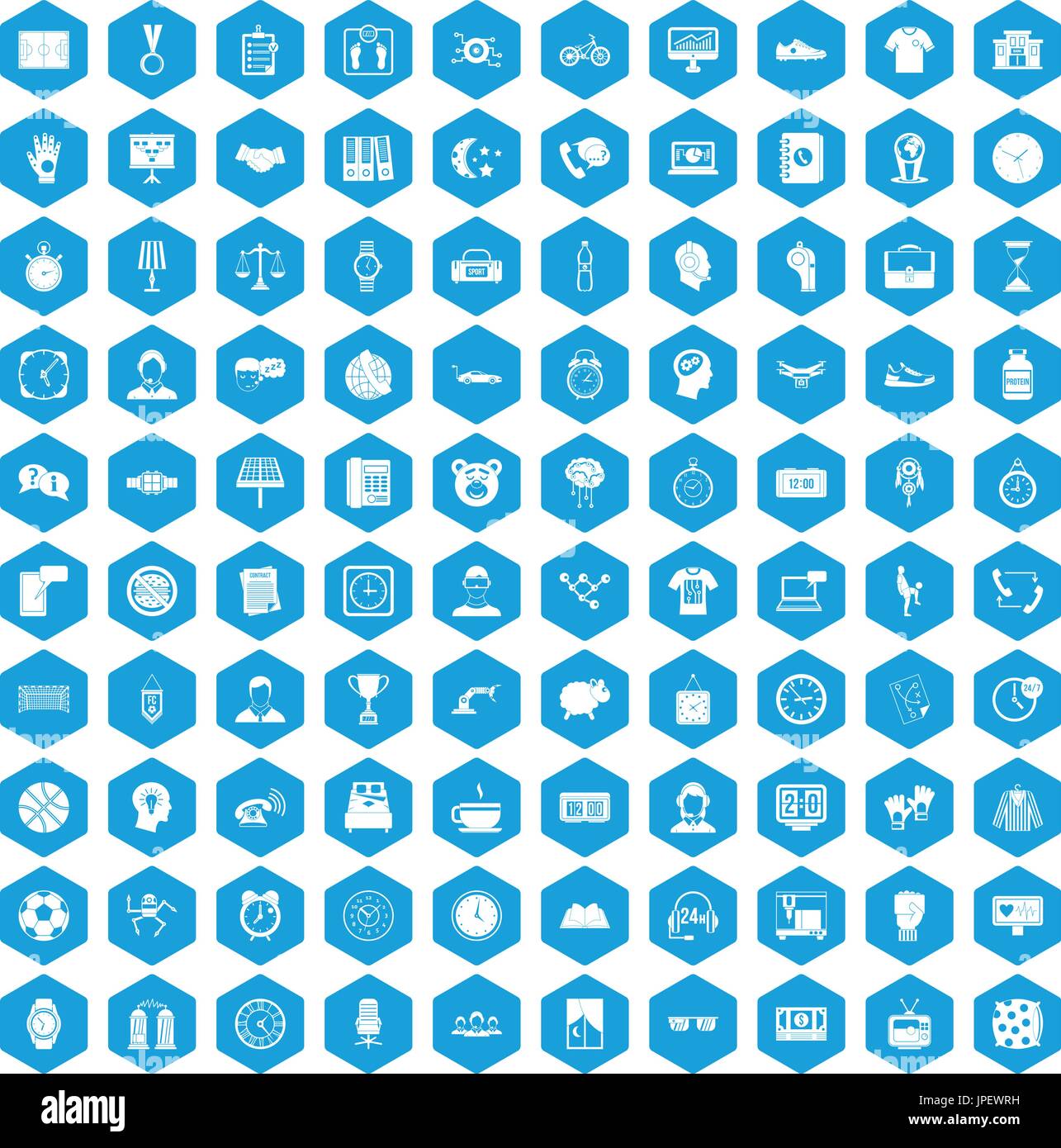 100 clock icons set blue Stock Vector